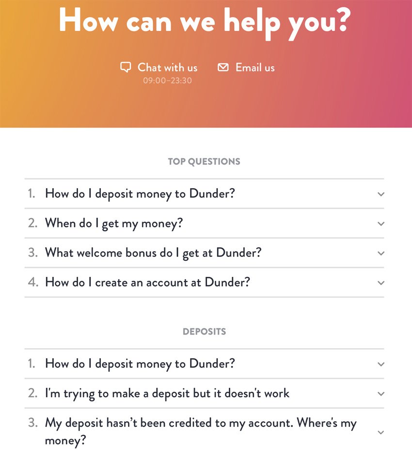 Dunder Casino support