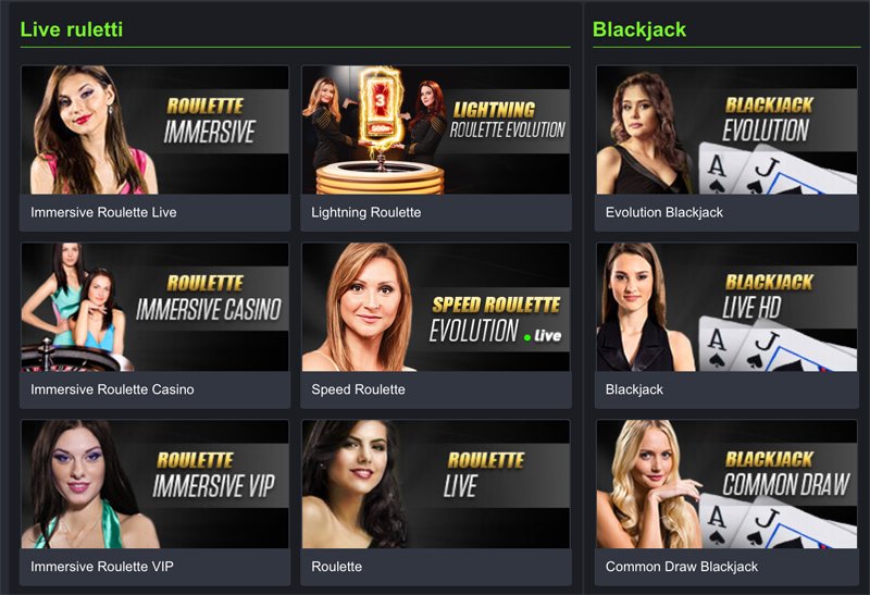 Ote liveruletti- ja liveblackjack-peleistä