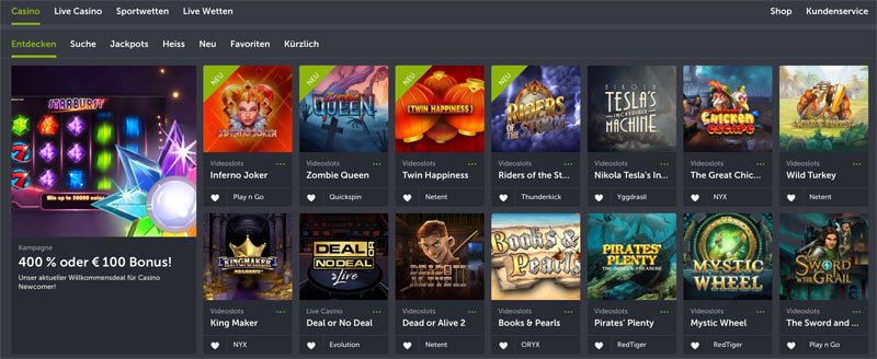 Spiellobby und Slots spiele