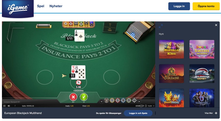 European Blackjack Multihand demospel