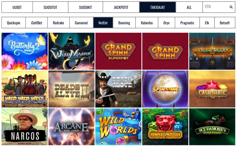Kasinon pelivalikoimaa ja pelivalmistajia