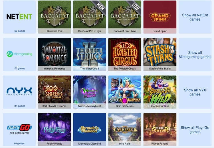 Kasinopelejä ja pelivalmistajia