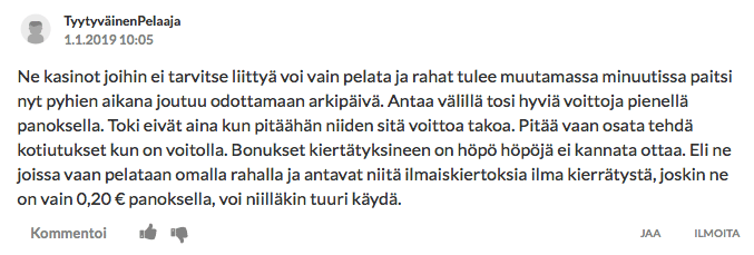 Kokemuksia no registration -kasinoista