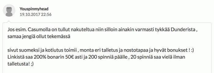 Mielipiteitä Dunder Casinosta